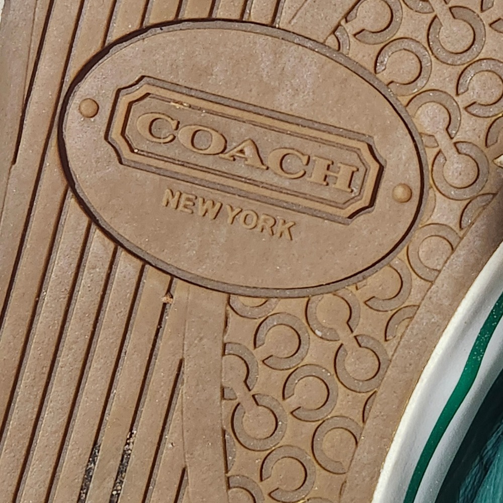 Coach 90s Mika Green Leather Suede Embossed Logo Low Top Sneaker Women 9 Cap Toe - Picture 14 of 16